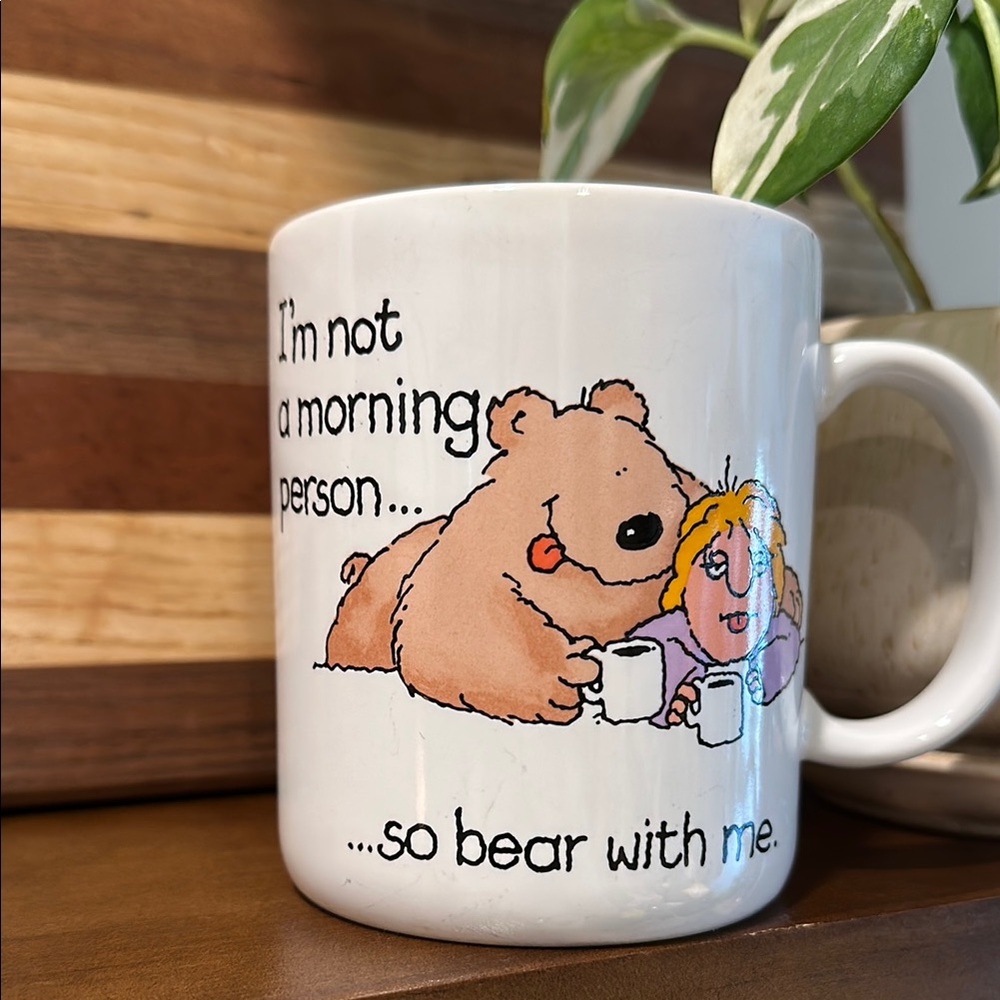 ☕ Vintage 1985 Current Bear Mug – “I’m Not a Morning Person… So Bear With Me”